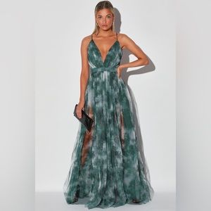 Elegant Moment Emerald Green Tie-Dye Backless Maxi Dress